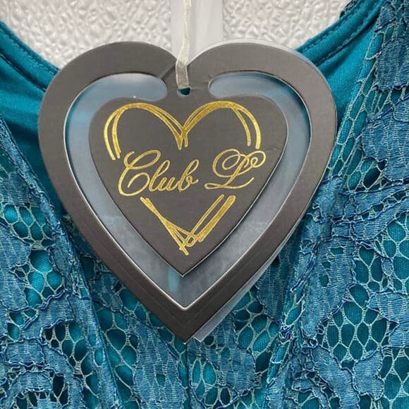 NWT Lace Maxi Dress Plus Size 28 Teal Green Short Sleeve Club L 374 - Picture 3 of 11